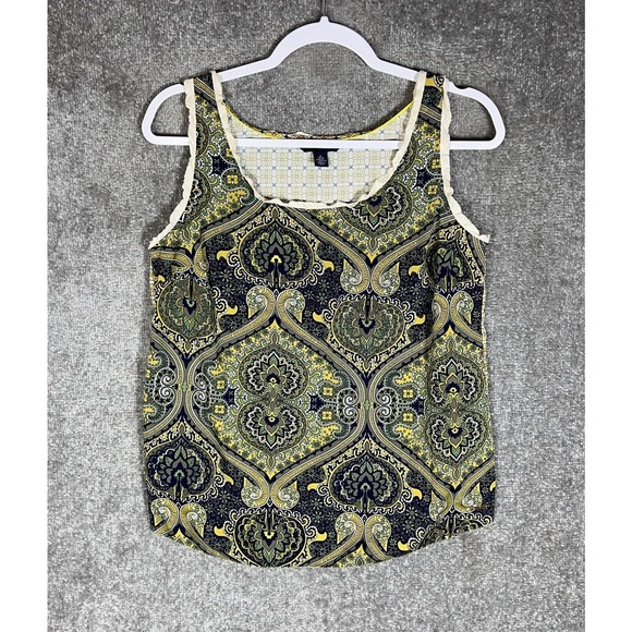 Tommy‎ Hilfiger Tank Top Womens Size Medium Geometric Floral Ruffle Trim - Picture 1 of 6